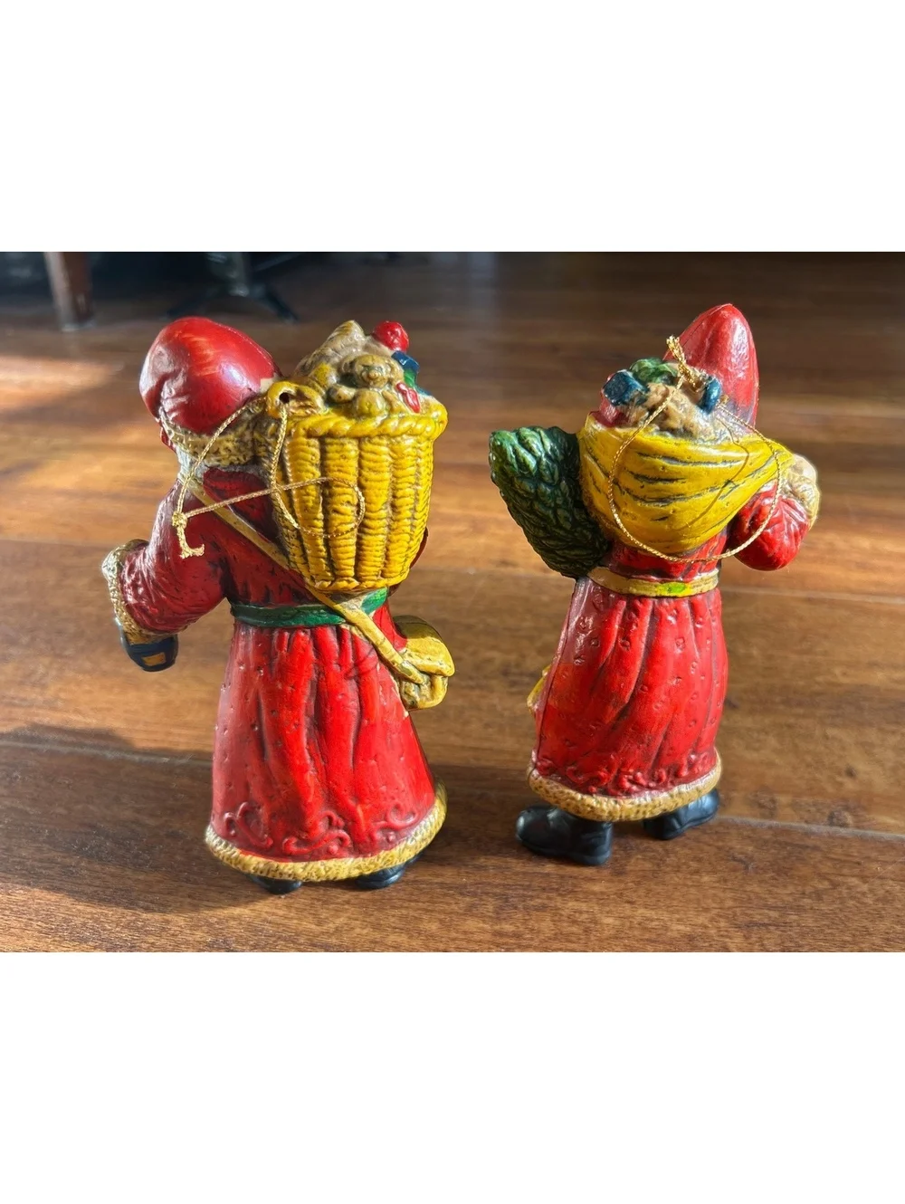 Vintage Santa Claus Figurines Set of 2 Hand-Painted Blow Mold Holiday Decor
